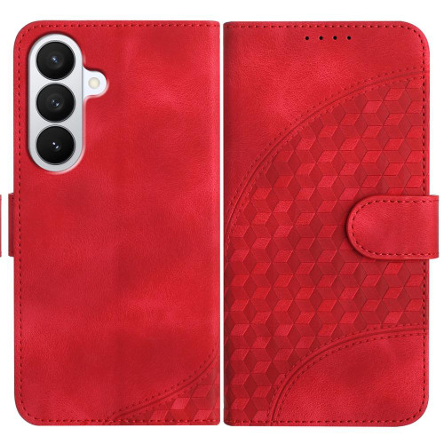 Samsung Galaxy S26 Elephant Head Embossed Phone Leather Case with Lanyard - Red