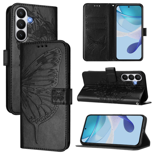 Samsung Galaxy S26 Embossed Butterfly Leather Phone Case - Black