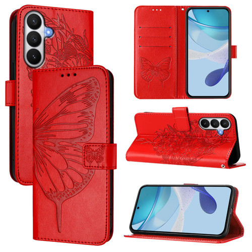 Samsung Galaxy S26 Embossed Butterfly Leather Phone Case - Red