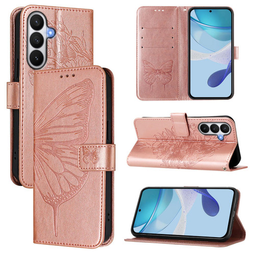 Samsung Galaxy S26 Embossed Butterfly Leather Phone Case - Rose Gold