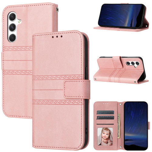 Samsung Galaxy S26 Embossed Stripes Skin Feel Leather Phone Case - Pink