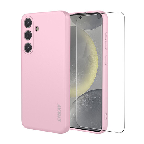 Samsung Galaxy S26 ENKAY Liquid Silicone Soft Shockproof Phone Case with 0.18mm Ultrasonic Unlock Glass Film - Pink