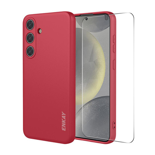 Samsung Galaxy S26 ENKAY Liquid Silicone Soft Shockproof Phone Case with 0.18mm Ultrasonic Unlock Glass Film - Red