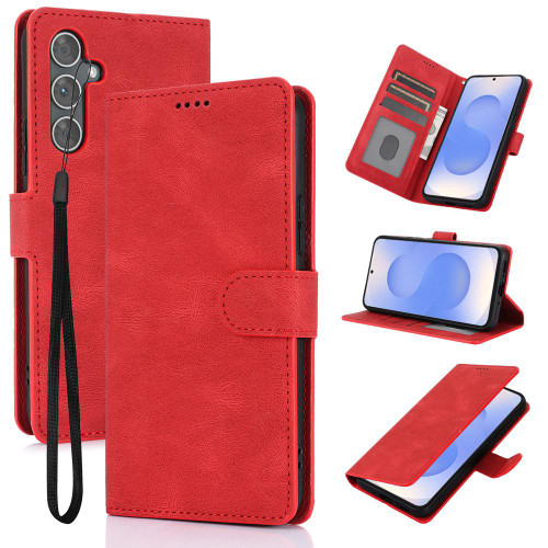 Samsung Galaxy S26 Fantasy Skin-feel Calfskin Texture Leather Phone Case - Red