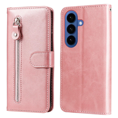 Samsung Galaxy S26 Fashion Calf Texture Zipper Leather Phone Case - Rose Gold