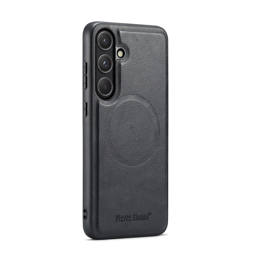 Samsung Galaxy S26 Fierre Shann FS-027 Cowhide Texture MagSafe Magnetic Phone Case - Black