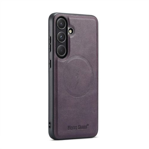 Samsung Galaxy S26 Fierre Shann FS-027 Cowhide Texture MagSafe Magnetic Phone Case - Purple