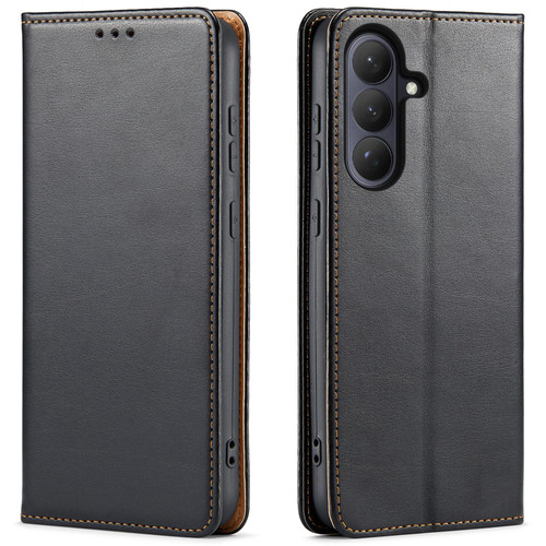 Samsung Galaxy S26 Fierre Shann PU Genuine Leather Texture Phone Case - Black