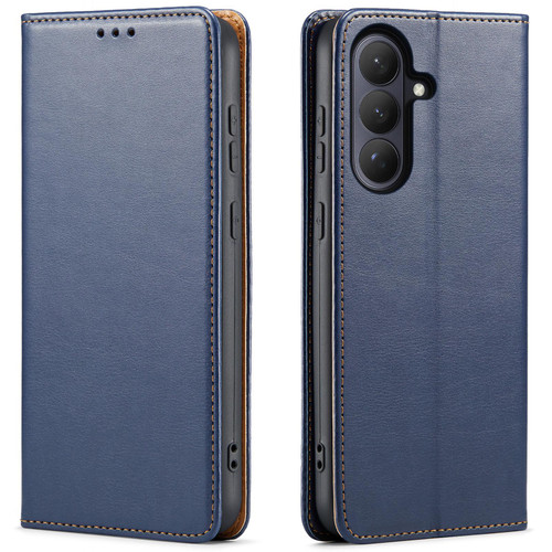 Samsung Galaxy S26 Fierre Shann PU Genuine Leather Texture Phone Case - Blue