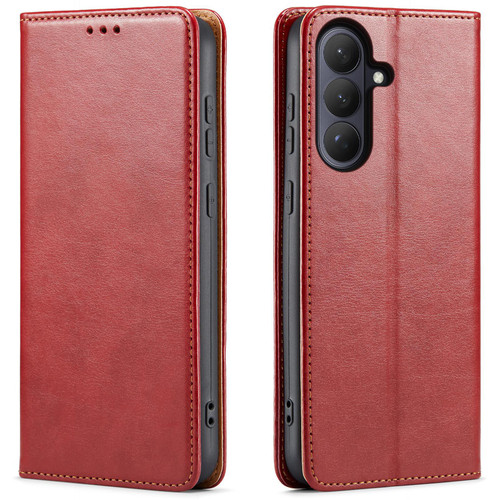 Samsung Galaxy S26 Fierre Shann PU Genuine Leather Texture Phone Case - Red