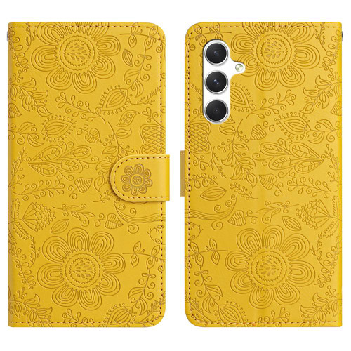 Samsung Galaxy S26 Floral Embossed Pattern Leather Phone Case - Yellow