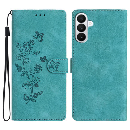 Samsung Galaxy S26 Flower Butterfly Embossing Pattern Leather Phone Case - Sky Blue