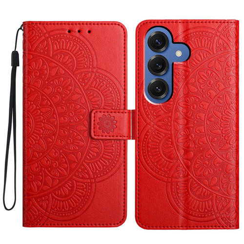 Samsung Galaxy S26 Flower Embossed Leather Phone Case - Red