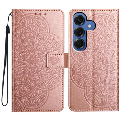 Samsung Galaxy S26 Flower Embossed Leather Phone Case - Rose Gold
