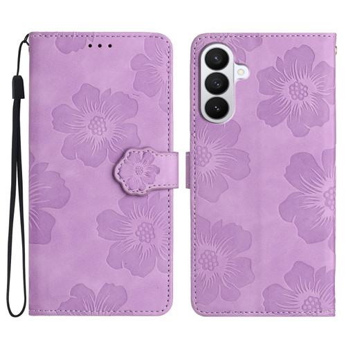 Samsung Galaxy S26 Flower Embossing Pattern Leather Phone Case - Purple