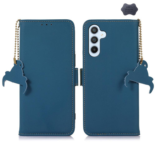 Samsung Galaxy S26 Genuine Leather Magnetic RFID Leather Phone Case - Blue