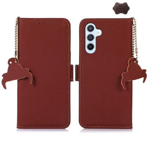 Samsung Galaxy S26 Genuine Leather Magnetic RFID Leather Phone Case - Coffee