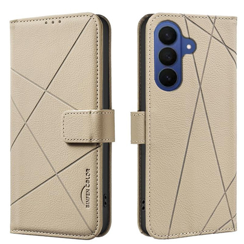 Samsung Galaxy S26 Geometric Pattern RFID Leather Phone Case - Beige