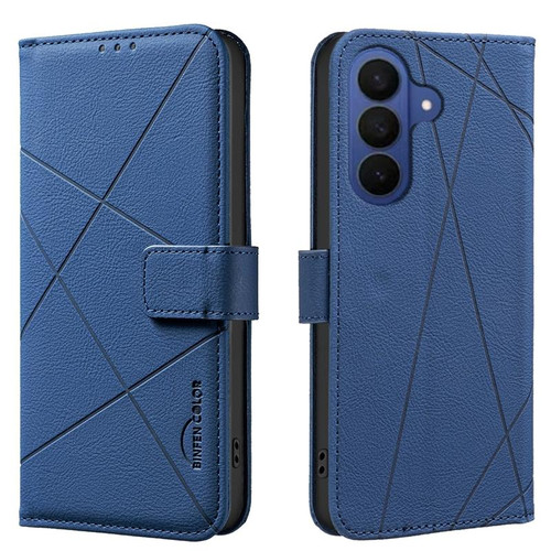 Samsung Galaxy S26 Geometric Pattern RFID Leather Phone Case - Blue