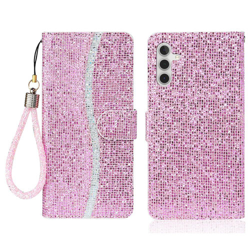 Samsung Galaxy S26 Glitter Powder Filp Leather Phone Case - Pink