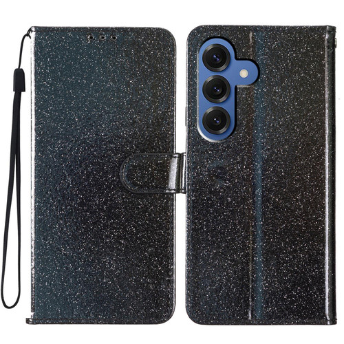 Samsung Galaxy S26 Glitter Powder Flip Leather Phone Case - Black