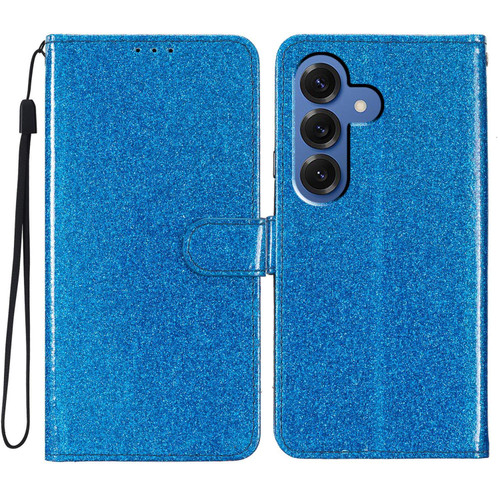 Samsung Galaxy S26 Glitter Powder Flip Leather Phone Case - Blue