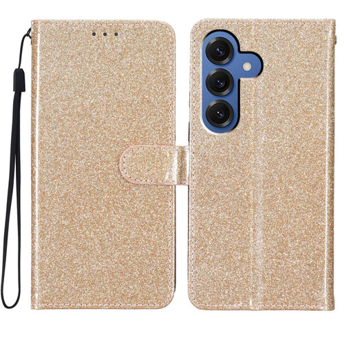 Samsung Galaxy S26 Glitter Powder Flip Leather Phone Case - Gold