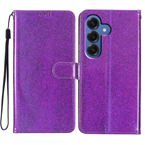 Samsung Galaxy S26 Glitter Powder Flip Leather Phone Case - Purple