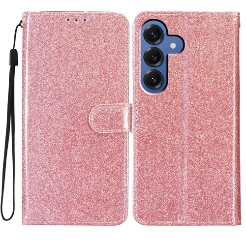 Samsung Galaxy S26 Glitter Powder Flip Leather Phone Case - Rose Gold