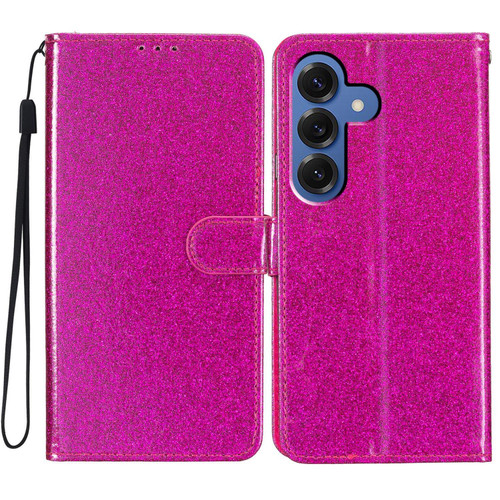 Samsung Galaxy S26 Glitter Powder Flip Leather Phone Case - Rose Red