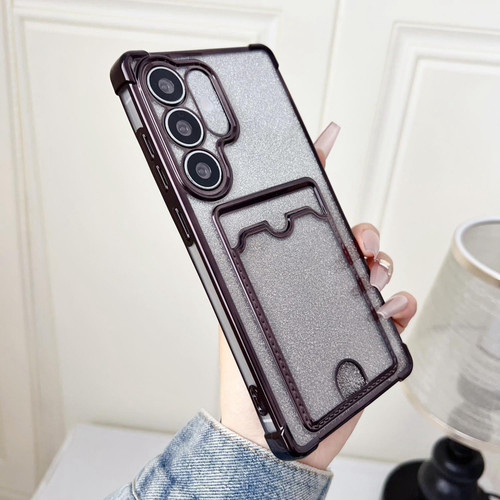 Samsung Galaxy S26 Gradient Glitter Plating TPU Phone Case with Card Slot - Black