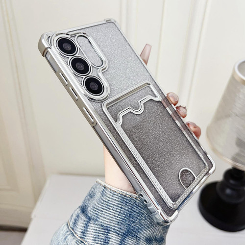 Samsung Galaxy S26 Gradient Glitter Plating TPU Phone Case with Card Slot - Silver