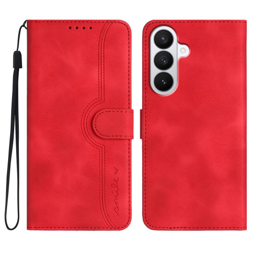 Samsung Galaxy S26 Heart Pattern Skin Feel Leather Phone Case - Red