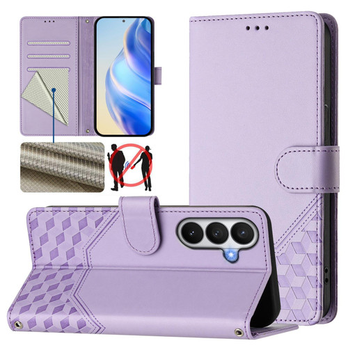 Samsung Galaxy S26 Honeycomb Embossing RFID Leather Phone Case - Light Purple