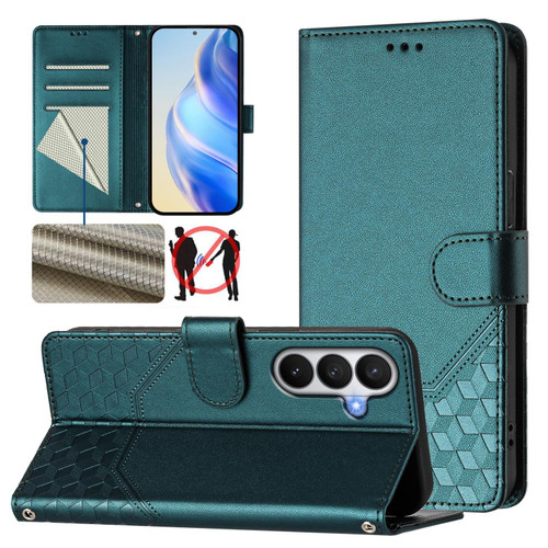 Samsung Galaxy S26 Honeycomb Embossing RFID Leather Phone Case - Peacock Green