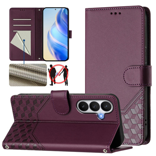 Samsung Galaxy S26 Honeycomb Embossing RFID Leather Phone Case - Violet