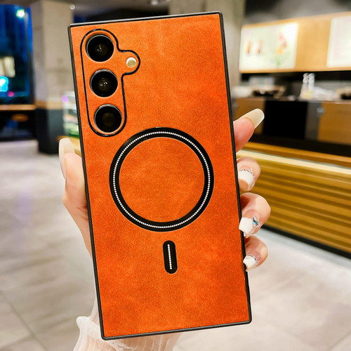 Samsung Galaxy S26 Lambskin Faux Leather Magnetic Phone Case - Orange