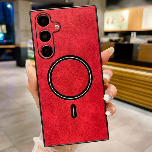 Samsung Galaxy S26 Lambskin Faux Leather Magnetic Phone Case - Red