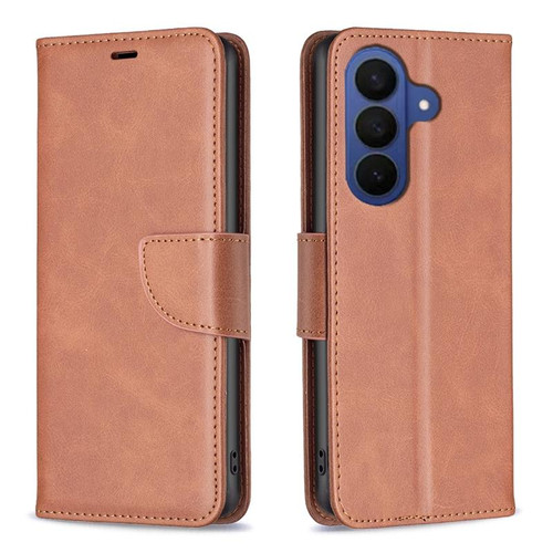 Samsung Galaxy S26 Lambskin Texture Pure Color Flip Leather Phone Case - Brown