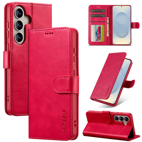 Samsung Galaxy S26 LC.IMEEKE Calf Texture Leather Phone Case - Red