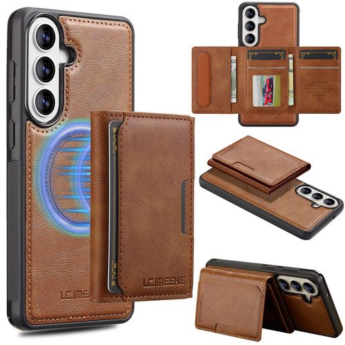 Samsung Galaxy S26 LC.IMEEKE L5 Series Detachable RFID Card Bag Magsafe Phone Case - Brown
