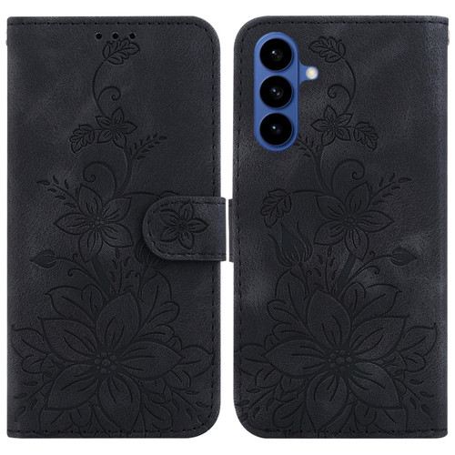 Samsung Galaxy S26 Lily Embossed Leather Phone Case - Black