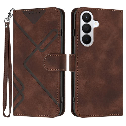 Samsung Galaxy S26 Line Pattern Skin Feel Leather Phone Case - Coffee