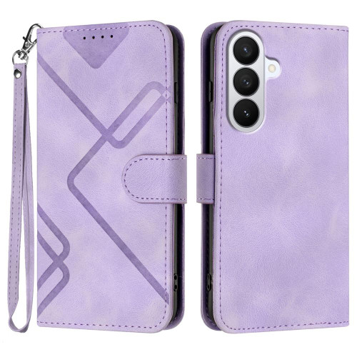 Samsung Galaxy S26 Line Pattern Skin Feel Leather Phone Case - Light Purple