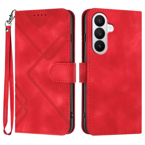 Samsung Galaxy S26 Line Pattern Skin Feel Leather Phone Case - Red