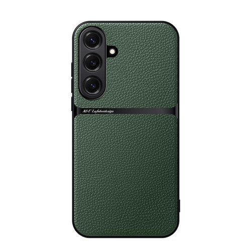 Samsung Galaxy S26 Litchi Leather Magnetic Full Coverage Shockproof Phone Case - Green