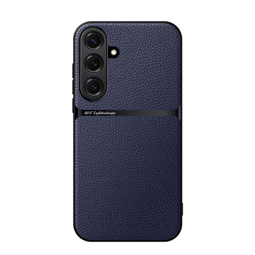Samsung Galaxy S26 Litchi Leather Magnetic Full Coverage Shockproof Phone Case - Navy Blue
