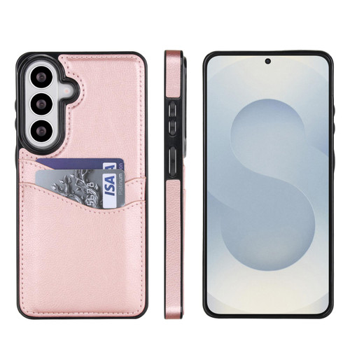Samsung Galaxy S26 Litchi Leather Skin Card Slots Phone Case - Rose Gold