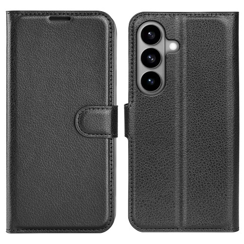 Samsung Galaxy S26 Litchi Texture Horizontal Flip Leather Phone Case with Holder - Black