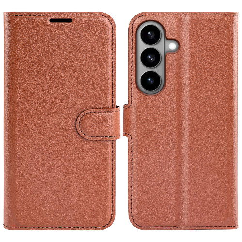 Samsung Galaxy S26 Litchi Texture Horizontal Flip Leather Phone Case with Holder - Brown